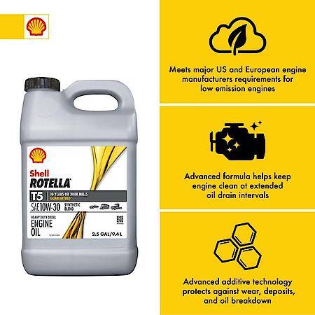 T5 10W-30 Synthetic Blend Diesel Engine Oil, Boosts Fuel Economy, 2.5 Gallon