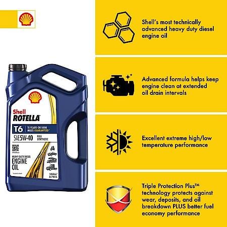 T6 5W-40 Full Synthetic Diesel Engine Oil, Enhanced Fuel Economy, 1 Gallon