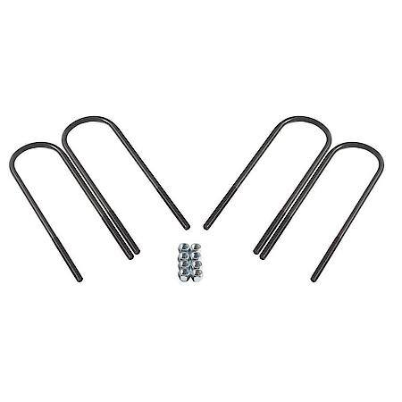 18" L, 3 1/2" W, 5/8" Thread Size, Round, 4 U-Bolts And 8 Nylon Insert Lock Nuts
