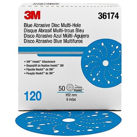 Hookit Blue Abrasive Disc Multi-hole, 6 in, 120 (Sold by each)