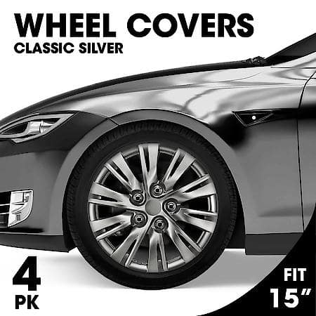 15" Wheel Cover: 10 Spoke, Classic Silver, High Impact Plastic, 4 Pack
