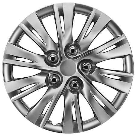 15" Wheel Cover: 10 Spoke, Classic Silver, High Impact Plastic, 4 Pack