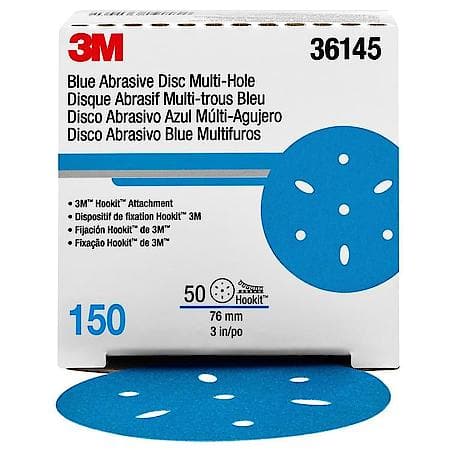 Hookit Blue Abrasive Disc Multi-hole, 3 in, 150 (Sold by each)
