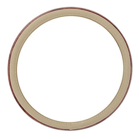 Woodgrain Steering Wheel Cover: Tan Faux Leather, Fits 15.25" -15.35", Breathable