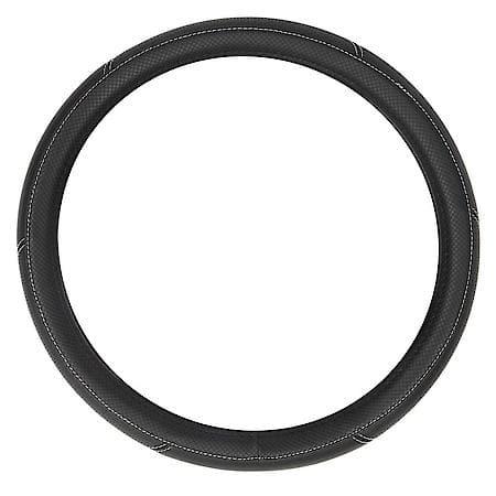 AutoCraft Sport Stitch Steering Wheel Cover: Black Faux Leather, Fits 14.5" - 15", Breathable