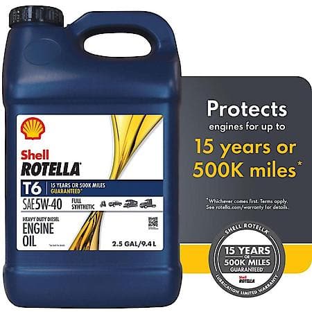 T6 5W-40 Full Synthetic Diesel Engine Oil, Enhances Fuel Economy, 2.5 Gallon