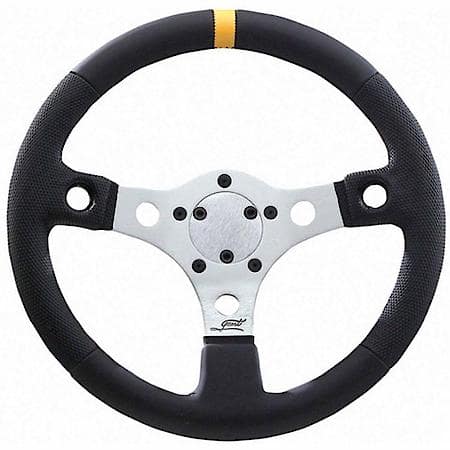 13"Dia, 3 Anodized Aluminum Spokes, Black Vinyl Grip/Yellow Top Marker, 5 Bolt