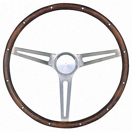 15"Dia, 3 Spoke, Walnut Hardwood Grip, Brushed Ss Slotted Spokes