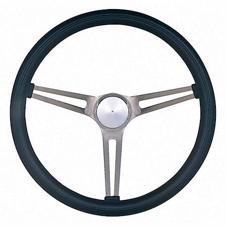15"Dia, 3 Spoke, Black Foam Cushion Grip, Brushed Ss Slotted Spokes