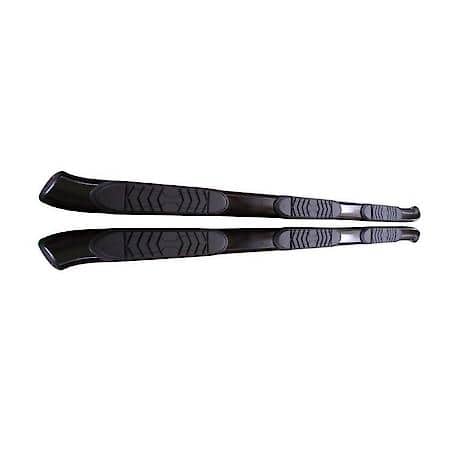 With Step Pads, 5"Oval Bent, Powder Coat Black Steel, Frame Body Mount Bolts