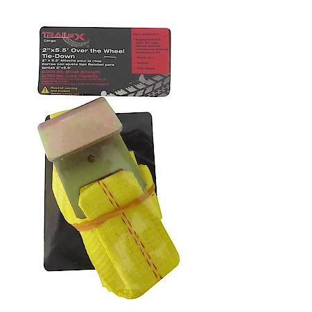 Over The Wheel Tie Down, 5.5'L X 2"W, 2000Lb Load, 6000Lb Break, Yellow, Single