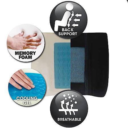 AutoCraft Back Cushion, Black & Gel Polyester & Memory Foam, Universal, 1PK Cooling Gel, Sweat Absorbent