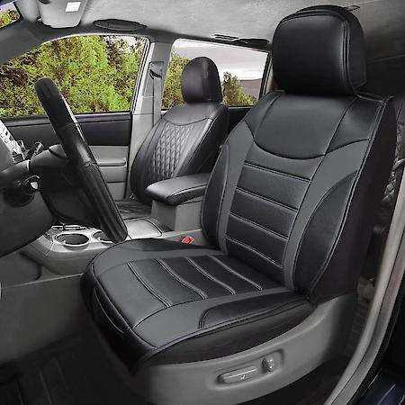 Car & SUV & Truck Sideless, Black/Grey Faux Leather, Universal, 1PK, Airbag Compatible