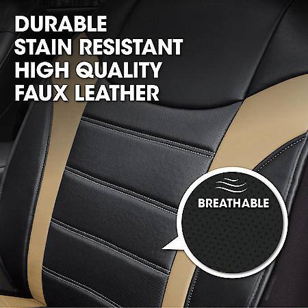 Car & SUV & Truck Sideless, Black/Tan Faux Leather, Universal, 1PK, Airbag Compatible