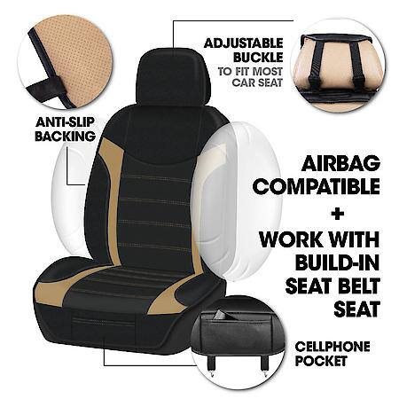 Car & SUV & Truck Sideless, Black/Tan Faux Leather, Universal, 1PK, Airbag Compatible
