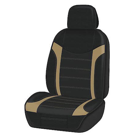 Car & SUV & Truck Sideless, Black/Tan Faux Leather, Universal, 1PK, Airbag Compatible