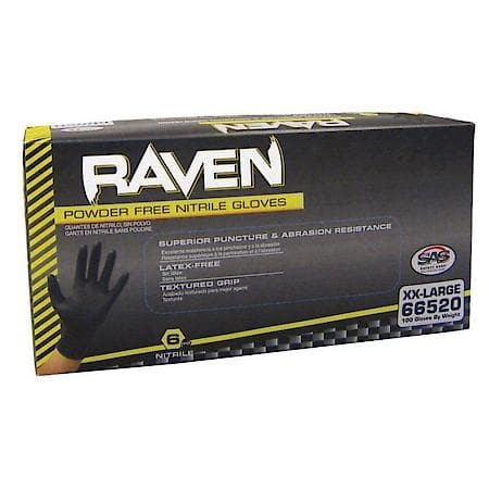 Raven Black 6Mil PF Nitrile Gloves, Large Pk Of 100