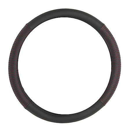 AutoCraft Perforated Sports Steering Wheel Cover: Black/Red Faux Leather, Fits 14.5" - 15", Breathable