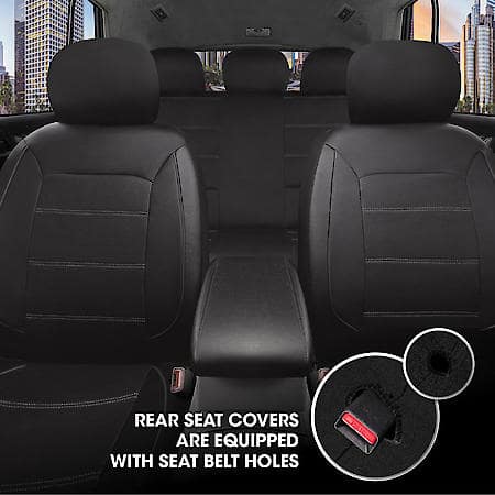 AutoCraft Seat Cover: Black, Faux Leather, Low Back, Breathable, Universal, 4 Pk