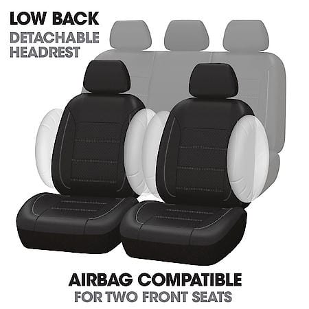 AutoCraft Seat Cover: Black, Faux Leather, Low Back, Breathable, Universal, 4 Pk