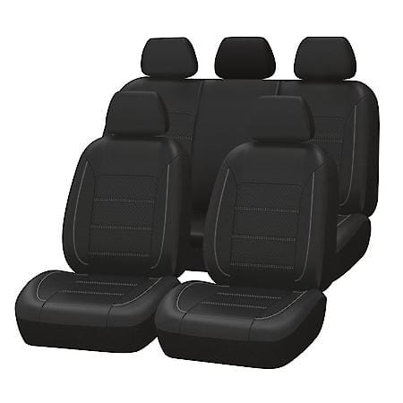 AutoCraft Seat Cover: Black, Faux Leather, Low Back, Breathable, Universal, 4 Pk