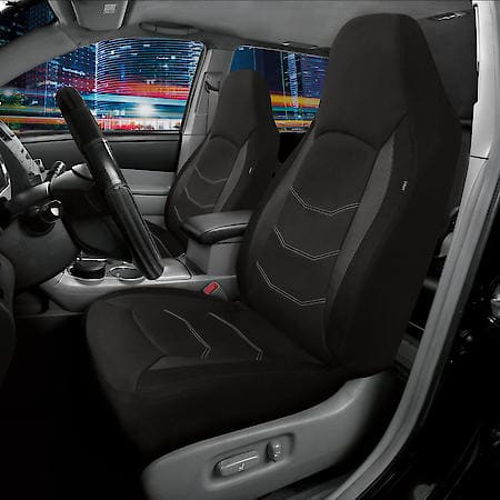 Seat Cover: Black, Oxford/Faux Leather/Mesh, High Back, Universal, 2 Pk