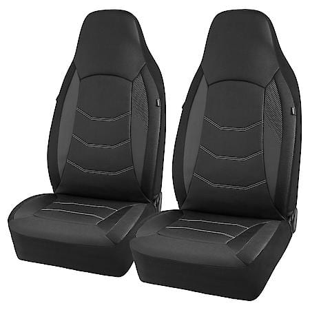 Seat Cover: Black, Oxford/Faux Leather/Mesh, High Back, Universal, 2 Pk
