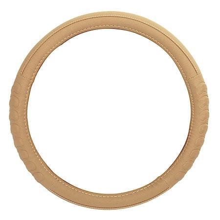 AutoCraft Action Grip Steering Wheel Cover: Tan Faux Leather, Fits 14.5" - 15", Massage And Breathable