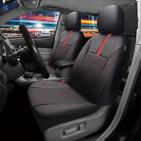 AutoCraft Seat Cover: Black/Red, Faux Leather, Low Back, Universal, 2 Pk