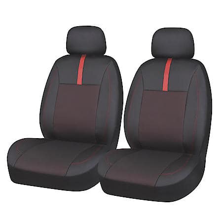 AutoCraft Seat Cover: Black/Red, Faux Leather, Low Back, Universal, 2 Pk