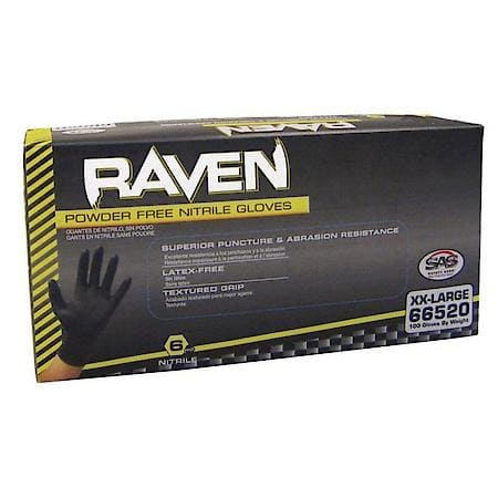 Raven Black 6Mil Pf Nitrile Gloves, Medium Pk Of 100