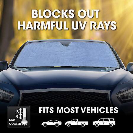 Windshield Sunshade, Light Blue Glitter Film, Jumbo 67"x27", Accordion Style