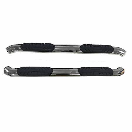 Nerf Bars, Stainless Steel, 4 Inch Oval, Bent End, Welded End Cap, Set of 2