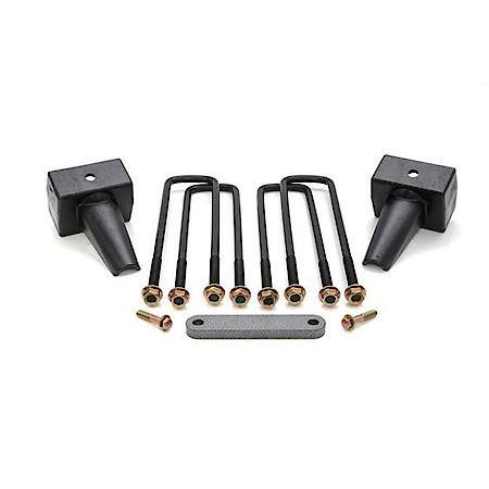 Leaf Spring Block Kit, 4 Inch Lift; Aluminum; With 2 Flat Blocks/4 U-Bolts