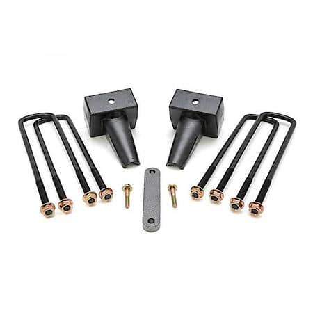 Leaf Spring Block Kit, 4 Inch Lift; Aluminum; With 2 Flat Blocks/4 U-Bolts