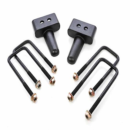 Leaf Spring Block Kit, 1-1/2 Inch Lift; Aluminum; With 2 Blocks/ 4 U-Bolts