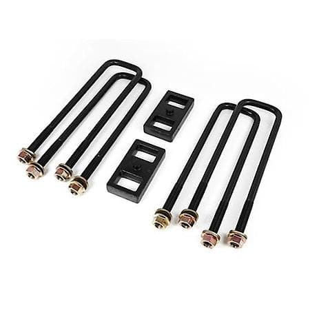 Leaf Spring Block Kit, 1 Inch Lift; Aluminum; With 2 Blocks/ 4 U-Bolts/ Hardware
