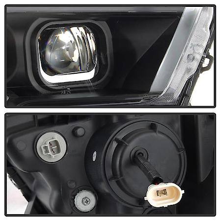 Headlight Assembly, Projector Beam With LED Light Bar Daytime Running Light; Blk Housing; Set Of 2