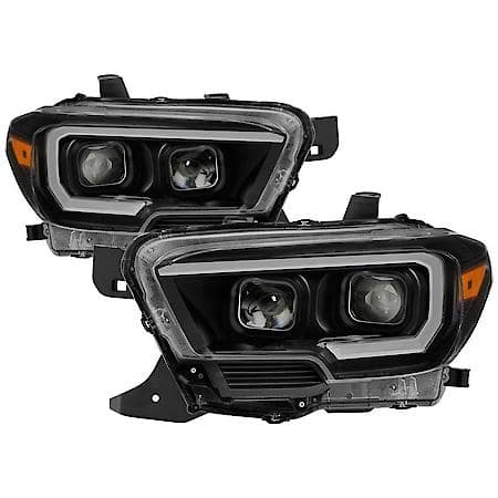 Headlight Assembly, Projector Beam With LED Light Bar Daytime Running Light; Blk Housing; Set Of 2