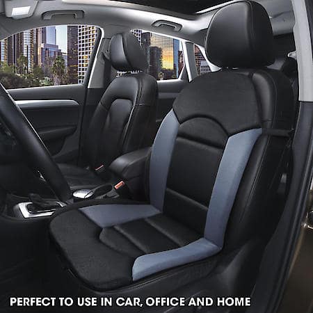 AutoCraft Car & SUV & Truck Seat Cushion, Black/Grey Leatherette Look, Universal, Breathable, All Season, 1 PK