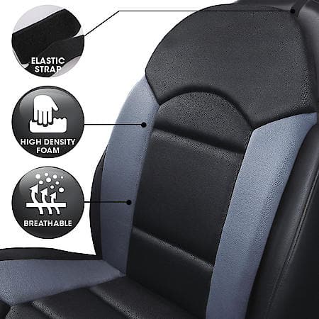 AutoCraft Car & SUV & Truck Seat Cushion, Black/Grey Leatherette Look, Universal, Breathable, All Season, 1 PK