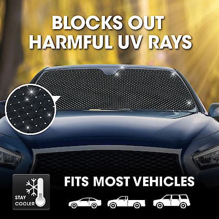 Windshield Sunshade, Bling Black Oxford, Jumbo 67"x27", Accordion Style