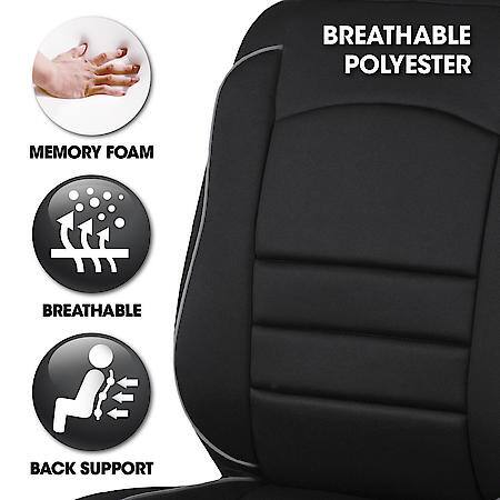 Car & SUV Seat Cover, Black Polyester, Classic, Universal, 1PK Lumber Support, Thick Memory Foam