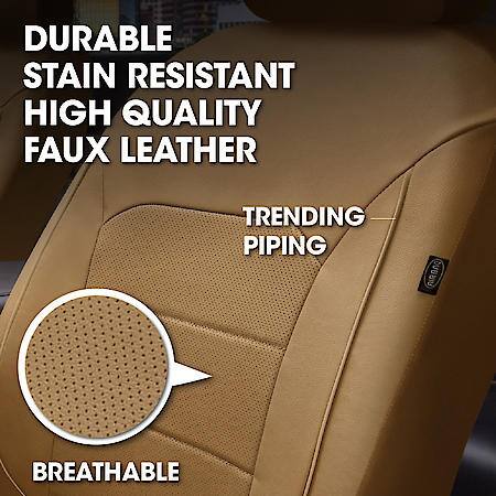 AutoCraft Seat Cover: Tan, Faux Leather, Low Back, Breathable, Universal, 2 Pack