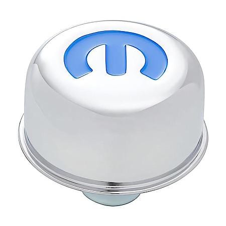 Valve Cover Breather Cap; 3 In Dia; MOPAR Emblem; Push-In Style; Chrome
