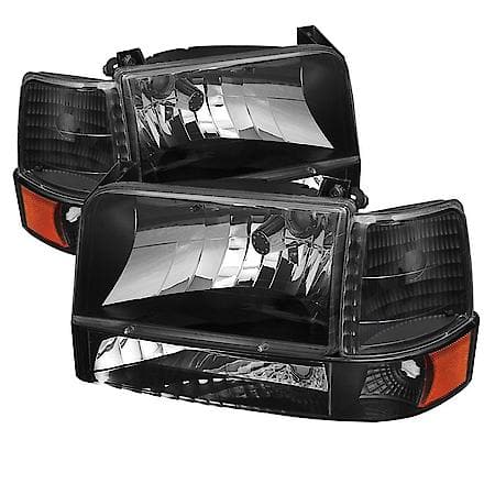 (Xtune) Ford F150/Bronco 92-96 Headlights W/Corner Bumper 6Pcs Amber-Black