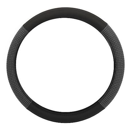 AutoCraft Perforated Sports Steering Wheel Cover: Black/Grey Faux Leather, Fits 14.5" - 15", Breathable