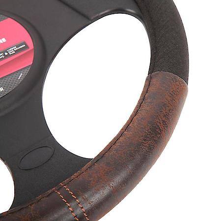 Steering Wheel Cover, Brown Rust Faux Leather & Oxford, Fits 15.25" & Larger, Truck Style