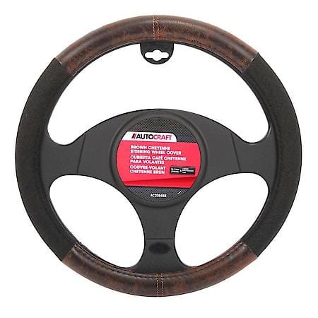 Steering Wheel Cover, Brown Rust Faux Leather & Oxford, Fits 15.25" & Larger, Truck Style