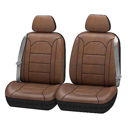 SUV & Truck Seat Cover, Brown Rust Faux Leather, Universal, 2PK Low Back, Durable, Zipper